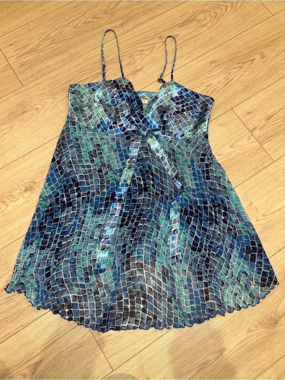 Vintage Y2K Victoria’s Secret Mosaic Satin Handkerchief Slip Dress M